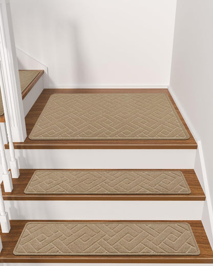 Non Slip Stair Treads for Wooden Steps,15 Pack 8" X 30" Stairs Carpet Treads Indoor with Reusable Peel and Stick Adhesive for Kids Elders and Pets