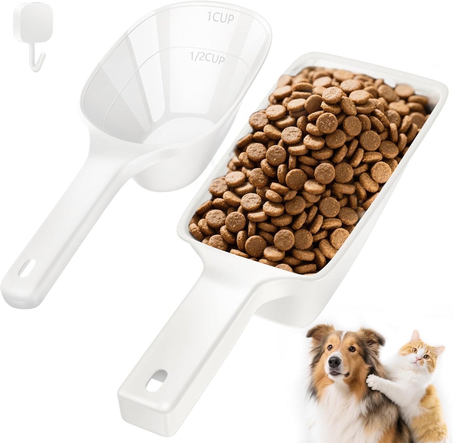 Food Scoop, Cup Capacity Dog Food Scooper With Measuring Lines For Dog, Puppy and Cat Coffee Bean Scoop, Flour Scoop 2 Pack (Grey)