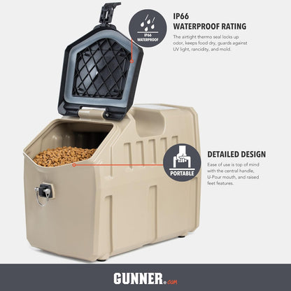 GUNNER 50 lbs Dog Food Storage Container - Waterproof & Airtight Pet Food Bin - Multi-Purpose Container for Dry Food, Corn, Chicken Feed, Treats, Bird Seed, & More - Gunmetal