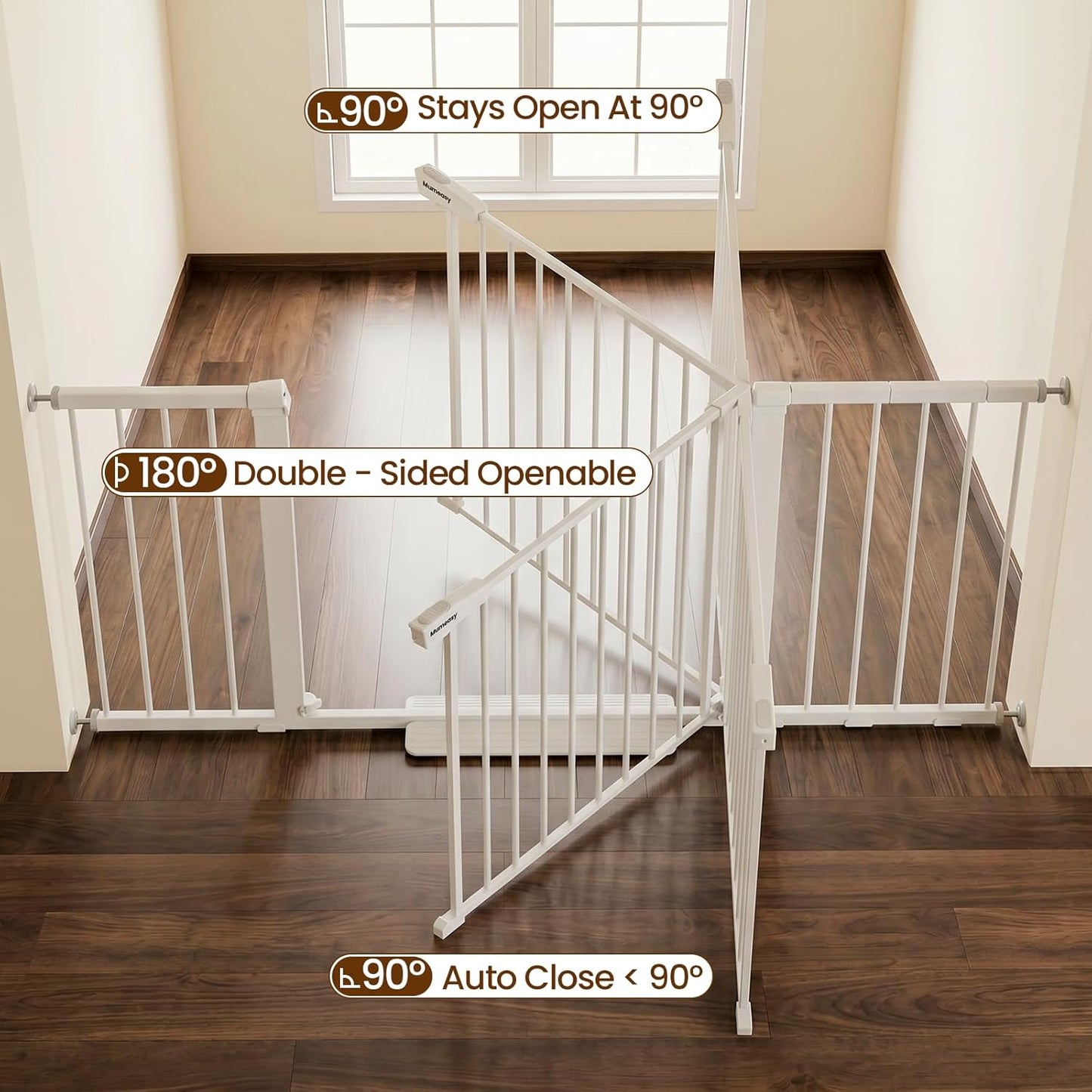 Mumeasy Baby Gate Extra Wide, 29.7-51'' Pressure Mounted Dog Gate with Walk Thru Door, Auto Close Pet Gate for House, Stairs, Doorways,Black