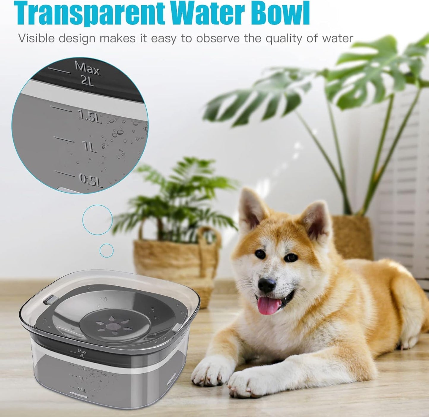 UPSKY 70oz Dog Water Bowl 2L No Spill Dog Bowls Large Capacity Spill Proof Slow Water Feeder, No Splash Pet Water Dispenser Vehicle Carried Travel Slow Drinking Bowl for Messy Drinkers