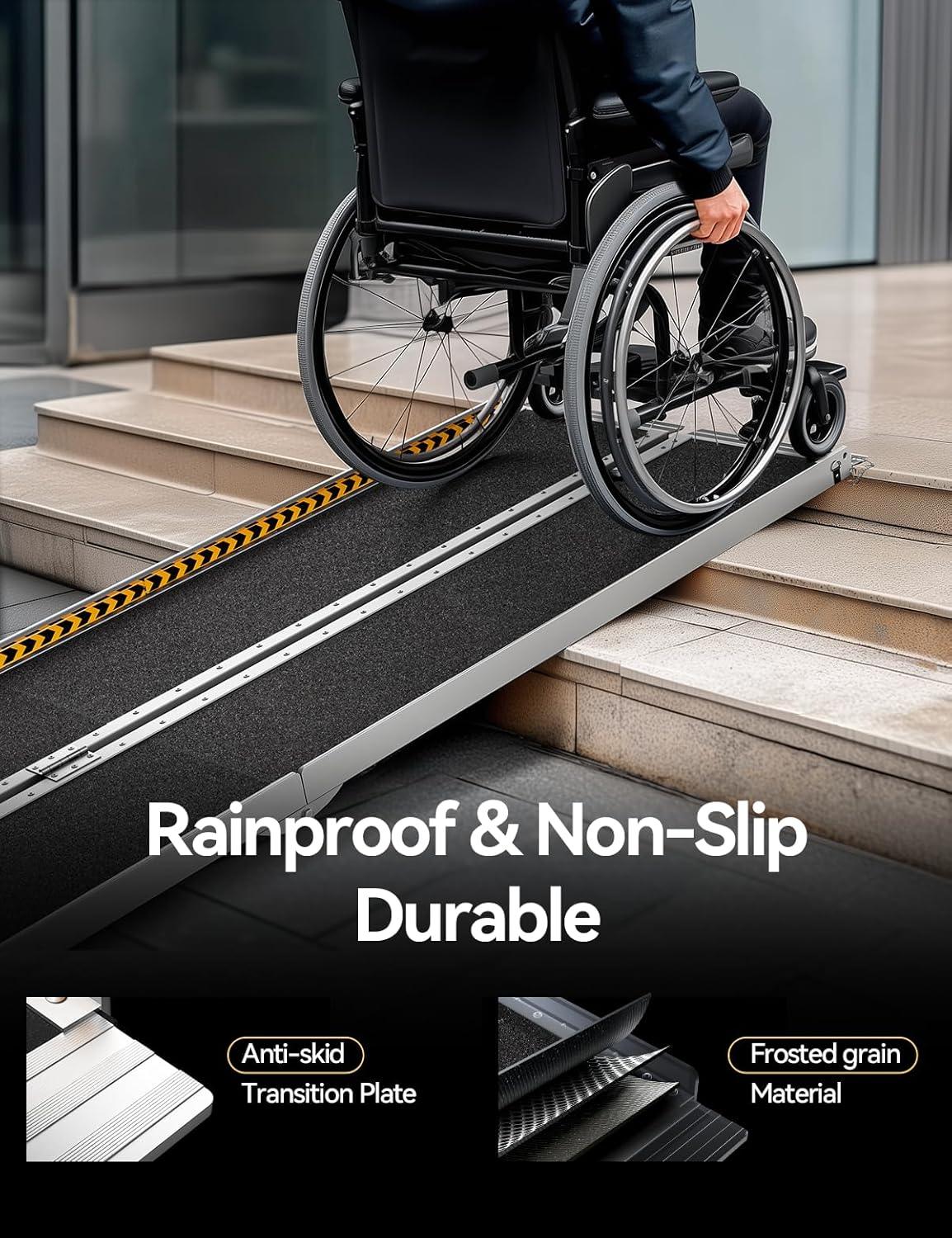 FACHNUO 2 Feet Portable Wheelchair Ramp, Non-Skid Aluminum Handicap Ramps with Handle, Folding Threshold Wheel Chair Ramp for Home Steps, Stairs, Entry, Doorways, Applicable Height 2-6 inches