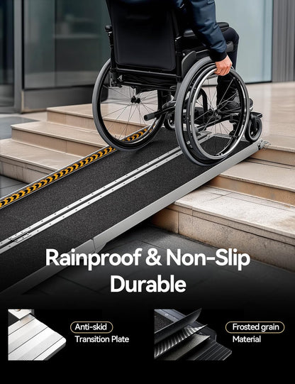 FACHNUO 2 Feet Portable Wheelchair Ramp, Non-Skid Aluminum Handicap Ramps with Handle, Folding Threshold Wheel Chair Ramp for Home Steps, Stairs, Entry, Doorways, Applicable Height 2-6 inches