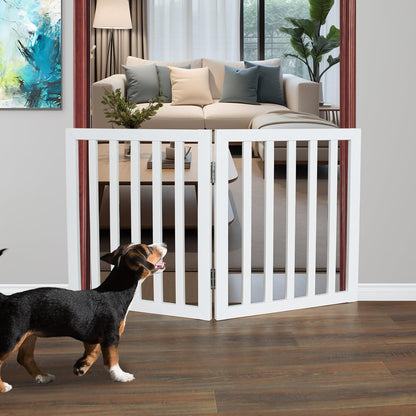 ZJSF Freestanding Indoor Dog Gate for House Foldable Wood Brown Puppy Gate for Doorways Pet Gate for Stairs Extra Wide Pet Fence 24" Height 2 Panels