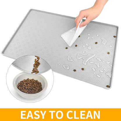 Ptlom Pet Placemat for Dog and Cat, Mat for Prevent Food and Water Overflow, Suitable for Small, Medium and Big Pet, 18" 12", Grey, Silicone