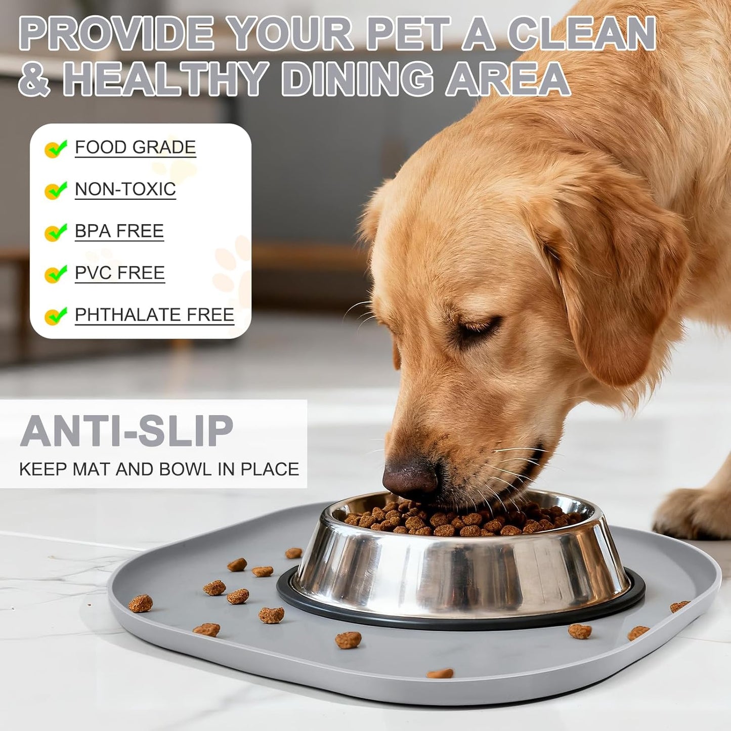 Small Silicone Pet Food Mat with Raised Edge for Food and Water Bowl, Square Dog Feeding Mats, Cat Food Trays for Floor Waterproof, Rubber Tray for Dogs and Cats, 12 x 12 x 0.7 Light Olive Green