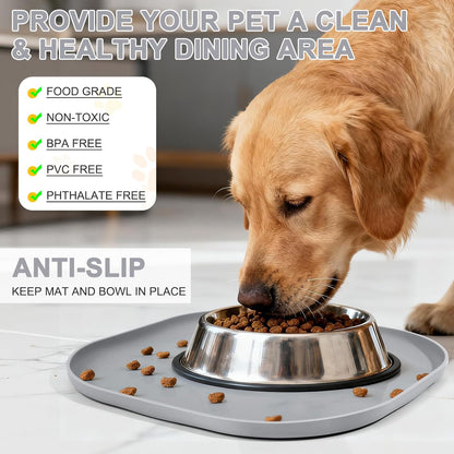 Small Silicone Pet Food Mat with Raised Edge for Food and Water Bowl, Square Dog Feeding Mats, Cat Food Trays for Floor Waterproof, Rubber Tray for Dogs and Cats, 12 x 12 x 0.7 Light Olive Green