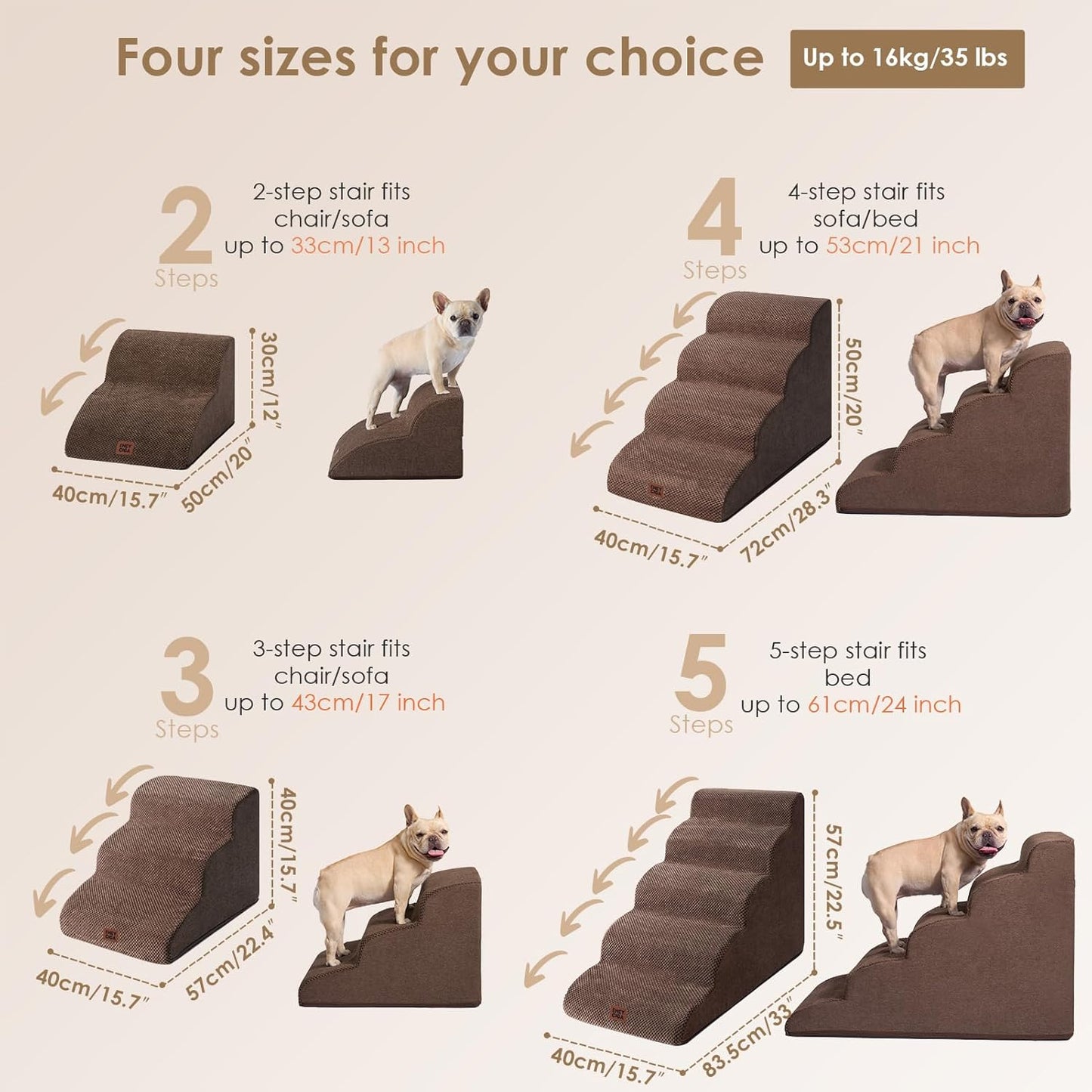 EHEYCIGA Curved Dog Stairs Ramp for High Beds 19.7" H, 4-Step Dog Steps for Small Dogs and Cats, Pet Stairs for High Bed Climbing, Non-Slip Balanced Pet Step Indoor, Grey