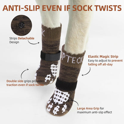 PUPTECK Anti-Slip Dog Socks with Double Sides Grips for Small Medium Large Dogs Hardwood Floors Prevents Licking, Dog Shoes for Hot Pavement Traction Control Paw Protector for Senior Dogs, Grey L