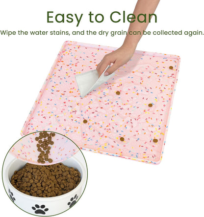 Ptlom Pet Placemat for Dog and Cat, Mat for Prevent Food and Water Overflow, Suitable for Small, Medium and Big Pet, 18" 12", Grey, Silicone