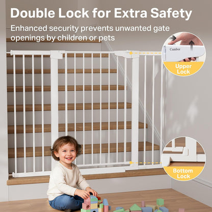 Cumbor 36.6-64" Extra Wide Baby Gate for Stairs, Dog Gates for Doorways, Auto-Close Pet Gate Indoor, Pressure Mounted Walk Through Safety Child Gate for Kids Toddler, Tall Pet Puppy Fence Gate, Brown