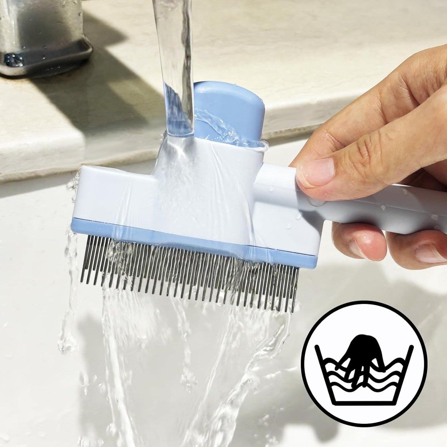 Cat Comb Pet Comb Self Cleaning Upgraded Cat Brush for Long Haired Cats & Dogs, Blue