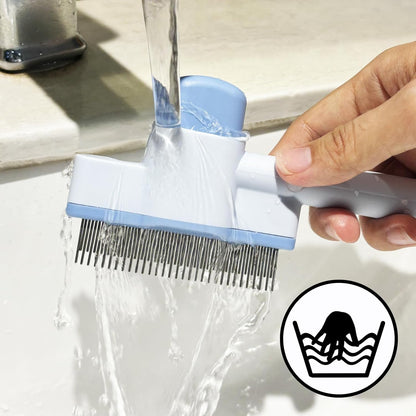 Cat Comb Pet Comb Self Cleaning Upgraded Cat Brush for Long Haired Cats & Dogs, Blue
