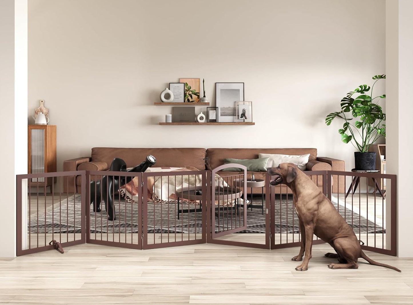 JSB 72-inch Extra Wide 28-inch Tall Dog gate, Freestanding Pet Gate for Halls, Stairs & Home, Pet Puppy Safety Dog Fence with 2PCS Support Feet (Black)