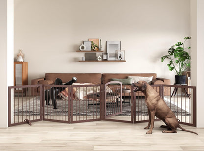 JSB 96-inch Extra Wide 30-inch Tall Dog gate with Door Walk Through, Freestanding Pet Gate for Halls, Stairs & Home, Pet Puppy Safety Dog Fence with 2PCS Support Feet (Black)