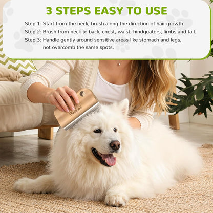 Pawaboo Deshedding Brush for Dogs & Cats, Dog Hair Removal Comb with Ergonomic Gripping, Wooden Grooming Shedding Brush for Long Hair Dogs and Cats, Hangable Pet Cleaning Comb Supplies, 5.1 Inch
