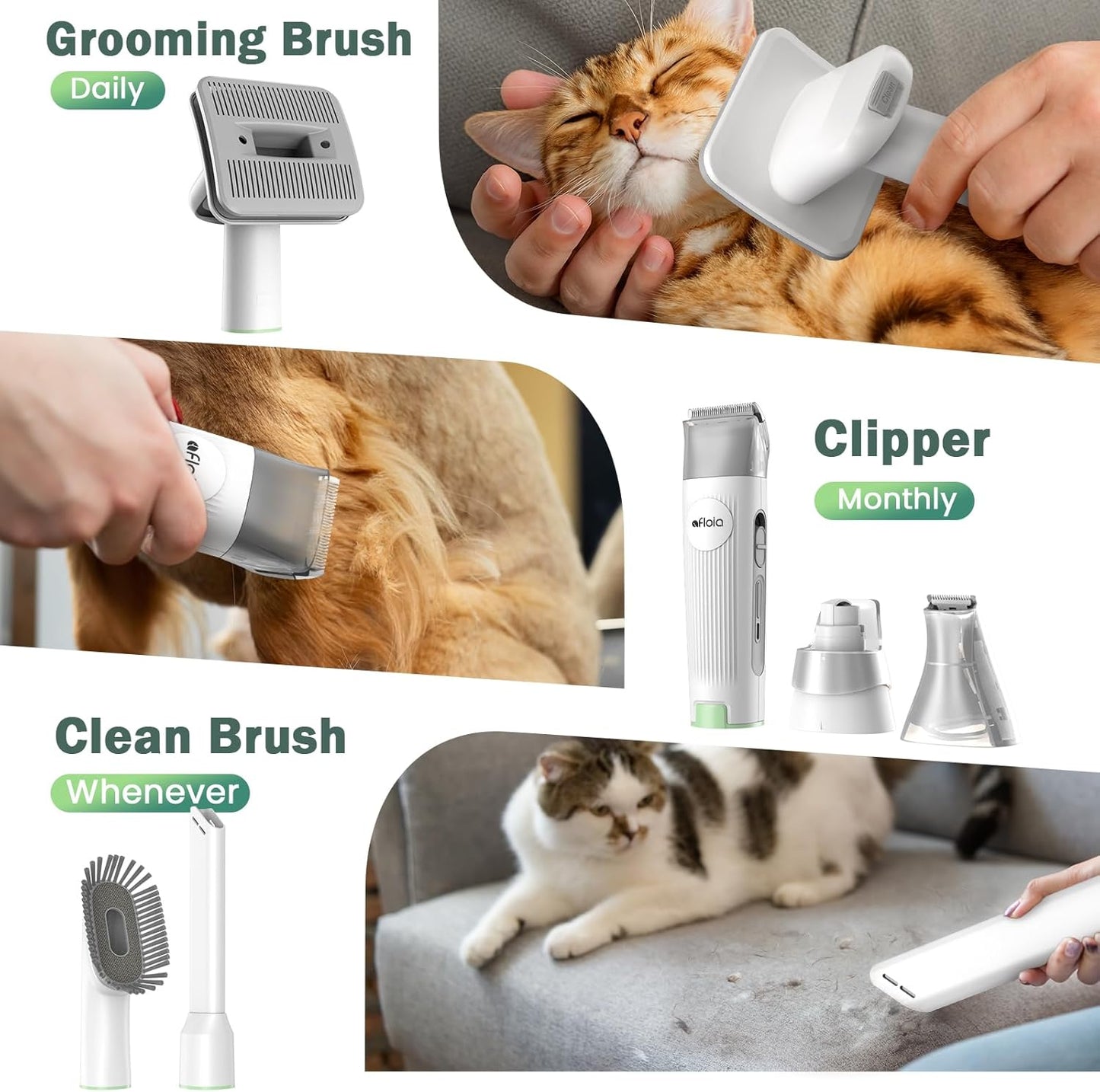 Afloia 6-in-1 Dog Grooming Kit, Pet Grooming Vacuum for Shedding, Dog Hair Vacuum with Clipper Nail Trimmer Grinder, Pet Brush Groomer at Home, Low Noise Cats Hair Remover, 1.5L Dust Cup, White