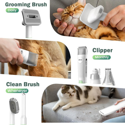 Afloia 6-in-1 Dog Grooming Kit, Pet Grooming Vacuum for Shedding, Dog Hair Vacuum with Clipper Nail Trimmer Grinder, Pet Brush Groomer at Home, Low Noise Cats Hair Remover, 1.5L Dust Cup, White