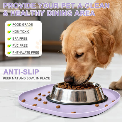 Small Silicone Pet Food Mat with Raised Edge for Food and Water Bowl, Square Dog Feeding Mats, Cat Food Trays for Floor Waterproof, Rubber Tray for Dogs and Cats, 12 x 12 x 0.7 Light Olive Green