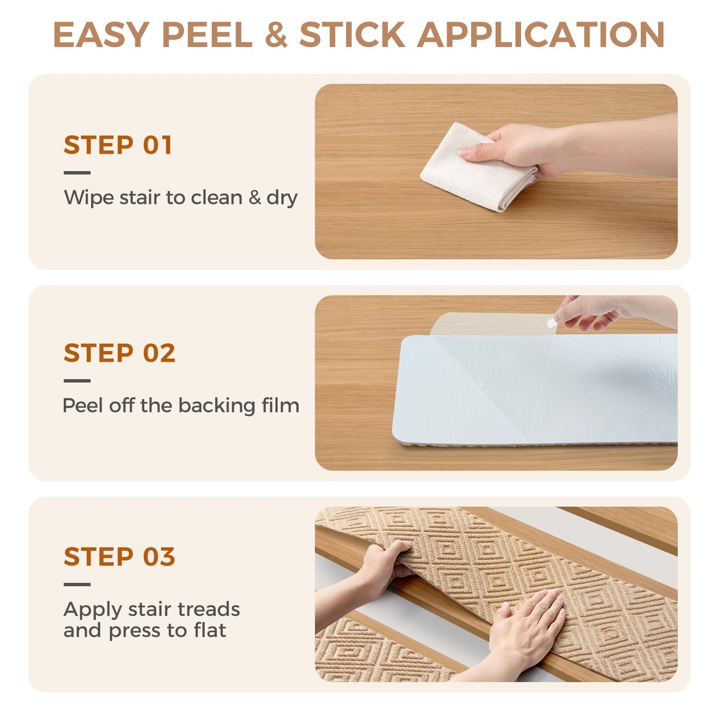 BAGAIL 15 Pack Non-Slip Stair Treads for Wooden Steps, 8"x30" Peel and Stick Carpet Stair Runners, Machine Washable Indoor Step Covers with No-Residue Adhesive for Dogs, Kids & Elderly - Dark Gray