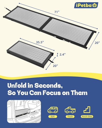 Dog Ramp for Bed & Couch for Small & Medium Dogs - Joint-Friendly, Anti-Slip, Adjustable, Odor-Free, Up to 70 lbs