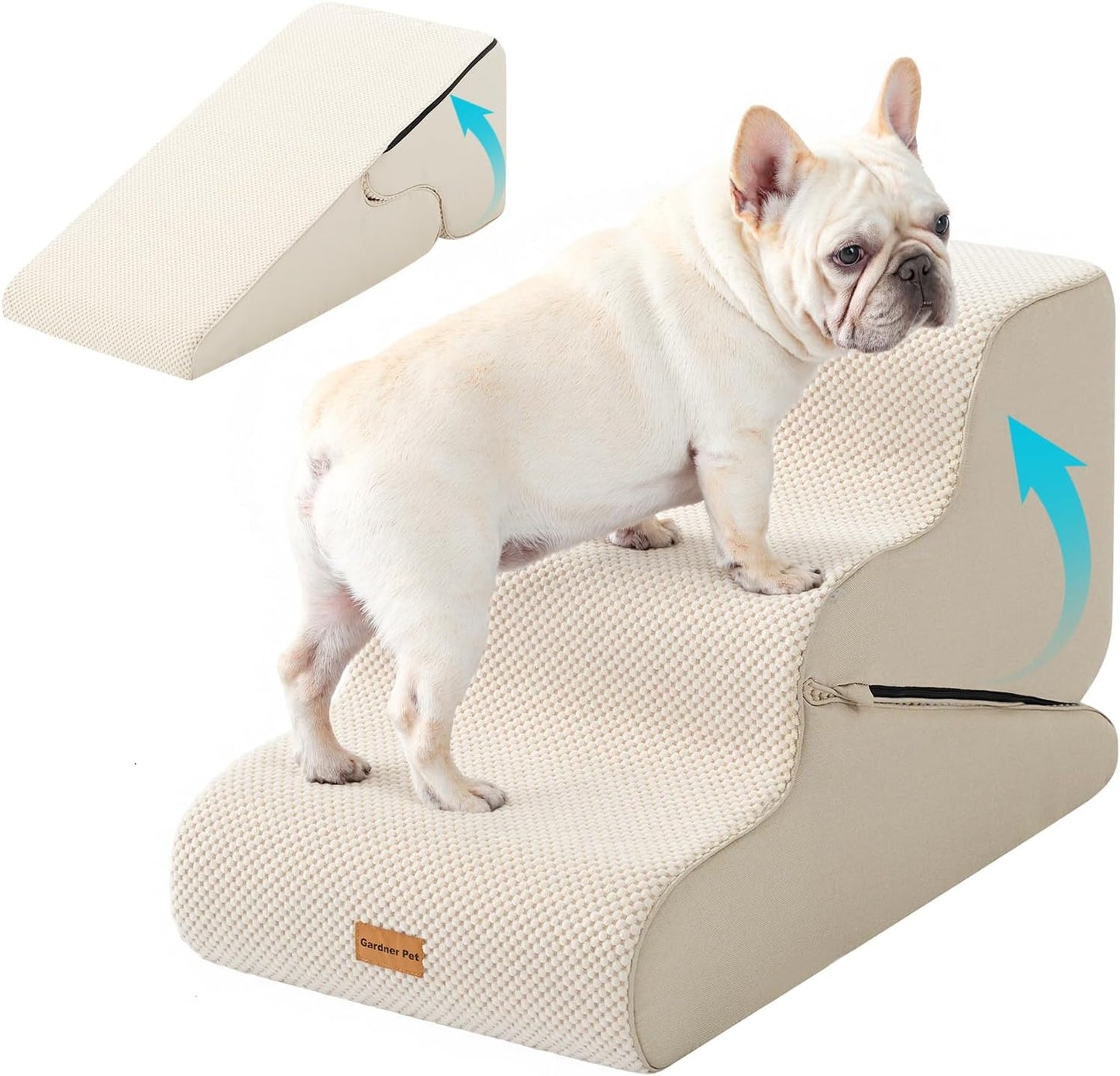 Gardner Pet 4-Step Dog Stairs for Small Dogs 18.5" H, Curved 4-Step Pet Stairs, Dog Steps for High Bed (18-20 in), Couch with Durable Non-Slip Waterproof Fabric Cover and CertiPUR-US Certified Foam