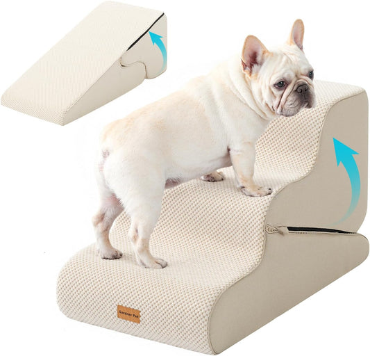 Gardner Pet 4-Step Dog Stairs for Small Dogs 18.5" H, Curved 4-Step Pet Stairs, Dog Steps for High Bed (18-20 in), Couch with Durable Non-Slip Waterproof Fabric Cover and CertiPUR-US Certified Foam