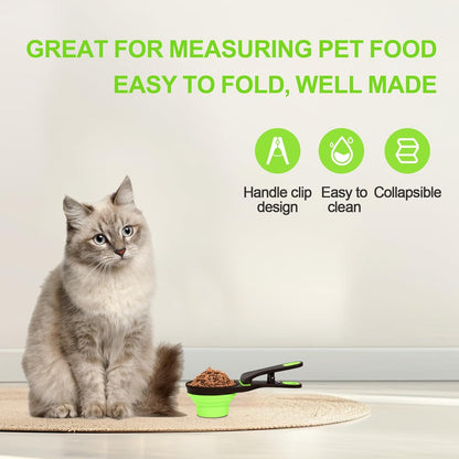 Collapsible Silicone Dog Food Scoop Foldable Pet Food Measuring Cup with Bag Clip 3 in 1 Multi-Function Silicone Dog Food Scooper (Rose Red, Medium)