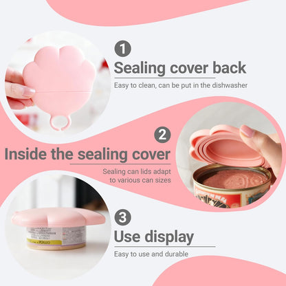 Pet Food Can Lids And Spoon,Pet Food Can Covers, One Fit 3 Standard Size Cans,For Dog And Cat Food Cans,Pink