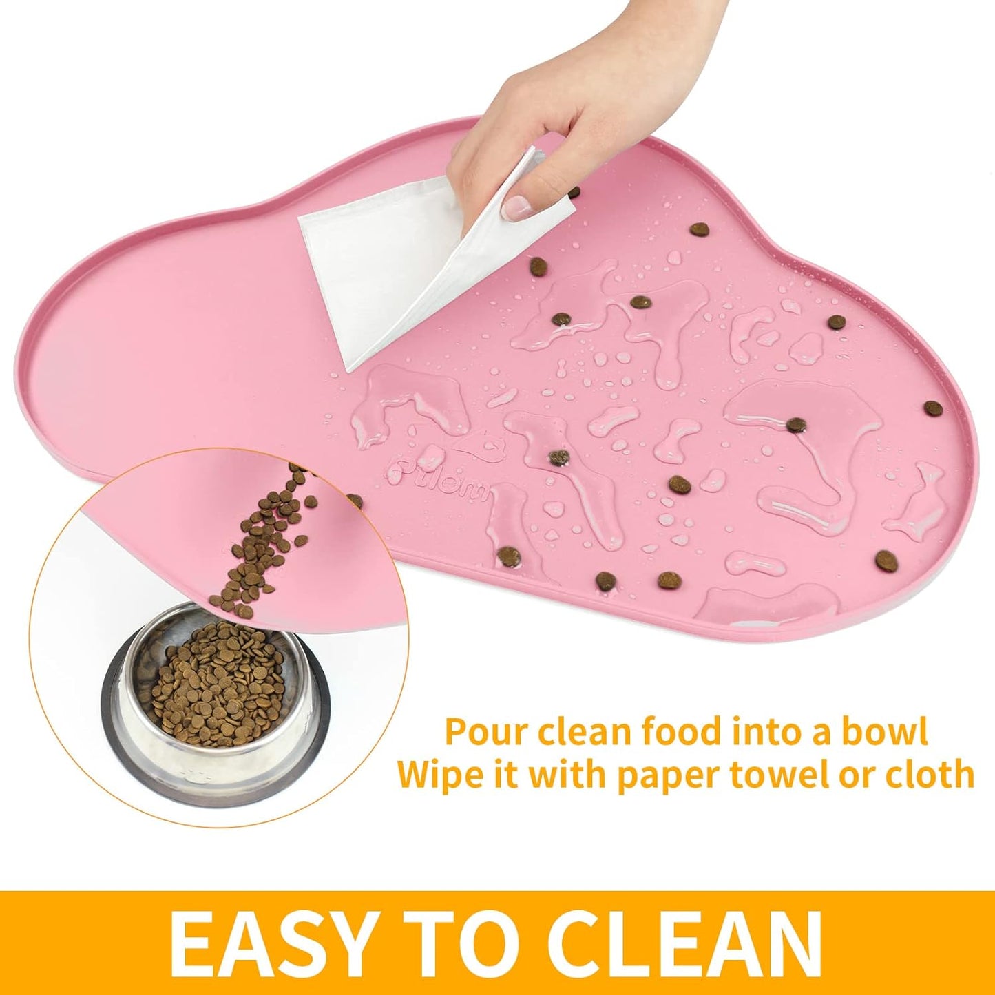 Ptlom Silicone Pet Placemat for Dogs and Cats, Non-Slip Waterproof Dog Feeding Bowl Mats for Food and Water, Small Medium Large Pet Puppy Tray Mat Prevent Residues from Spilling onto The Floor, Beige