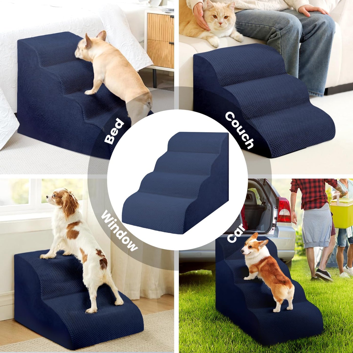 Dog Stairs for Small Dogs, 3 Tiers High Density Foam Dog Ramp, Extra Wide Non-Slip Pet Steps for High Beds Or Couch, Soft Foam Doggie Ladder for Dogs Injured, Older Pets, Small Cats