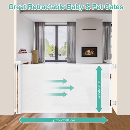 Upgrade 120 inch Retractable Baby Gates, EZIGO Extra Wide Baby Gate for Large Opening Extra Long Mesh Gate for Kids or Pet Dog Gate Child Safety Gate for Stairs Hallways Doorway Indoor Outdoor, Gray