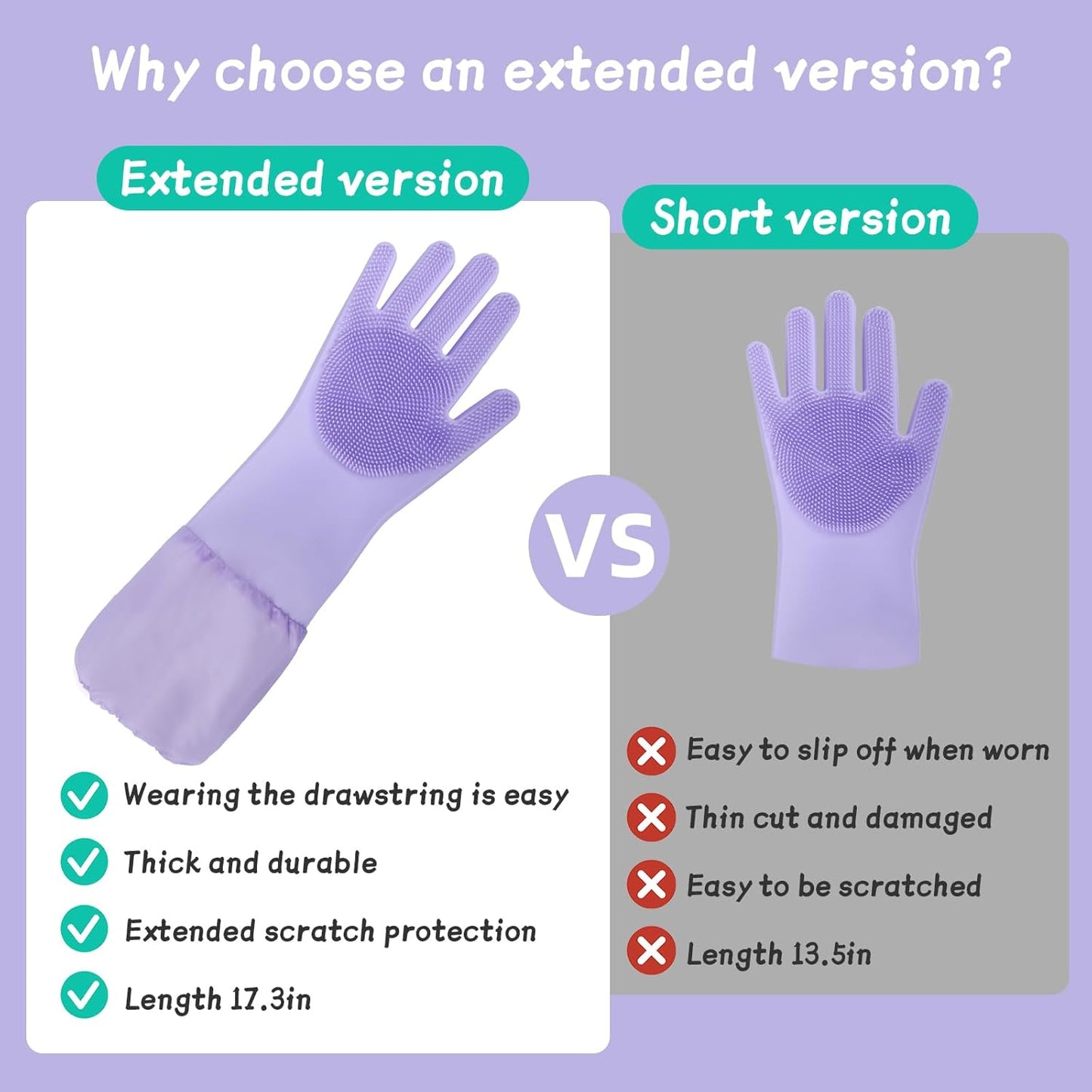 Dog Washing Gloves- Long Sleeved Pet Grooming Gloves - Heat Resistant Silicone Gloves with High-Density Teeth - Efficient Deshedding Glove for Dogs, Cats, Rabbits and Horses