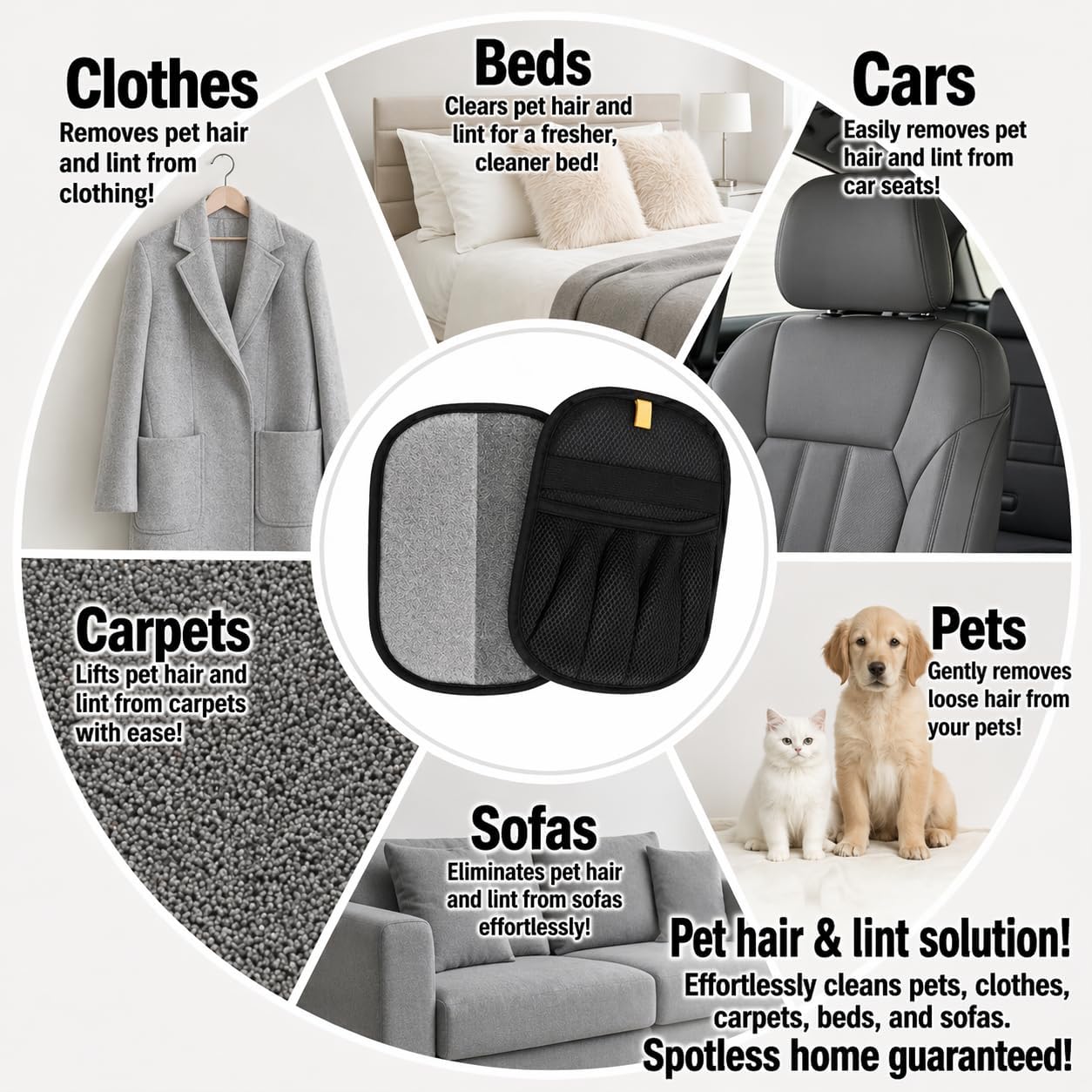 PAWZZ Shed Happens Pet Hair Removal Glove for Dogs & Cats, Great for Deshedding & Removing Fur from Couch, Carpet, Car Seats & Clothing, with Bonus Lint Roller