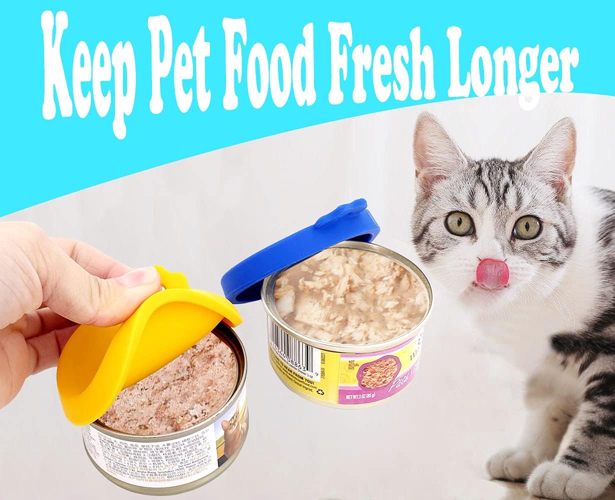 Comtim Cat Food Can Lids, Silicone Pet Food Can Lids Small Cat Food Can Lids Covers for 3 oz Cans, 2 Lids with a Cat Food Spoon