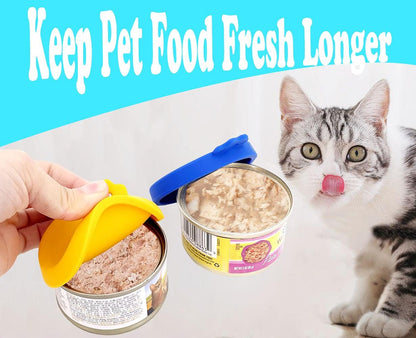 Comtim Cat Food Can Lids, Silicone Pet Food Can Lids Small Cat Food Can Lids Covers for 3 oz Cans, 2 Lids with a Cat Food Spoon