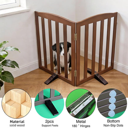 Freestanding Dog Gate Indoor,Doggie Gate Foldable Dog Gates for Doorways,Stairs or Hallways, Wooden White Pet Gate for the House, Pet Fence with Support Feet Included,24 "Height-4 Panels
