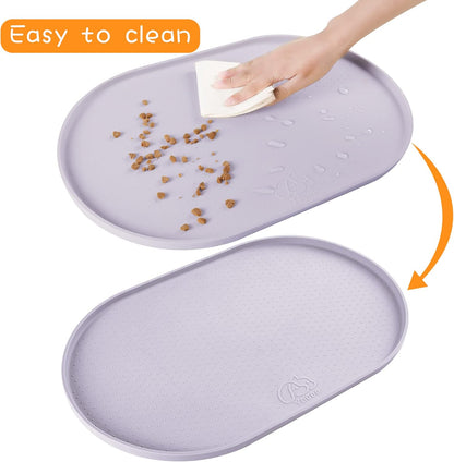 100% Waterproof 0.5" Raised Edge BPA Free Silicone Dog Food Mat, Pet Cat Feeding Mats Contain Spills Protects Floors, Placemats for Cats and Dogs Water Bowl Dishwasher. (Small, Gray)