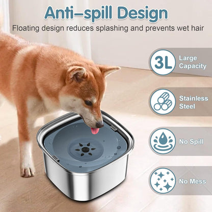 UPSKY 3L Dog Water Bowl 101oz Stainless Steel No Spill Large Capacity Dog Food Water Bowl Slow Water Feeder, Spill Proof Pet Water Dispenser Vehicle Carried Travel Water Bowl