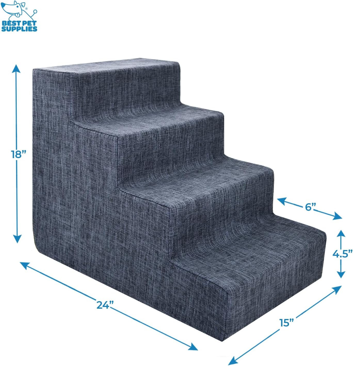Best Pet Supplies Dog Stairs & Steps - Foam Steps for Small Dogs & Cats, Non-Slip Indoor Balanced Pet Step Support, Dog Ramp, No Assembly, Ash Gray Linen, 2-Step (12-inch Height)