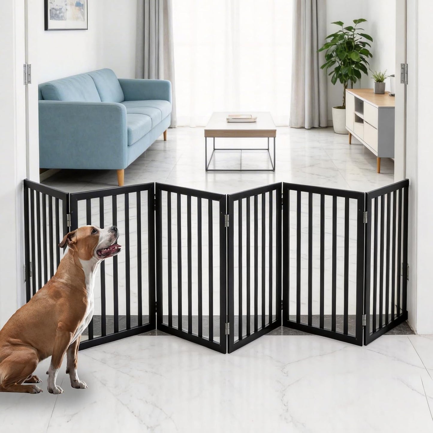 Dog Gate Indoor, Freestanding Dog Fence for The House, Doorways, Hallways,or Stairs,Pet Gate Foldable Wooden,Expandable 24" Height 3 Panels,White