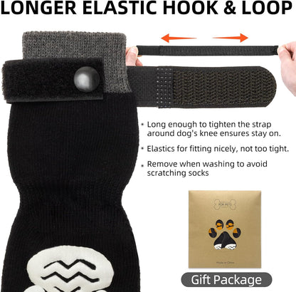 PUPTECK Anti Slip Dog Socks with Double Grippers for Hardwood Floors, Shoes for Hot/Cold Pavement, Boots & Paws Protectors to Prevent Licking, Traction Booties for Senior Small Large Dogs