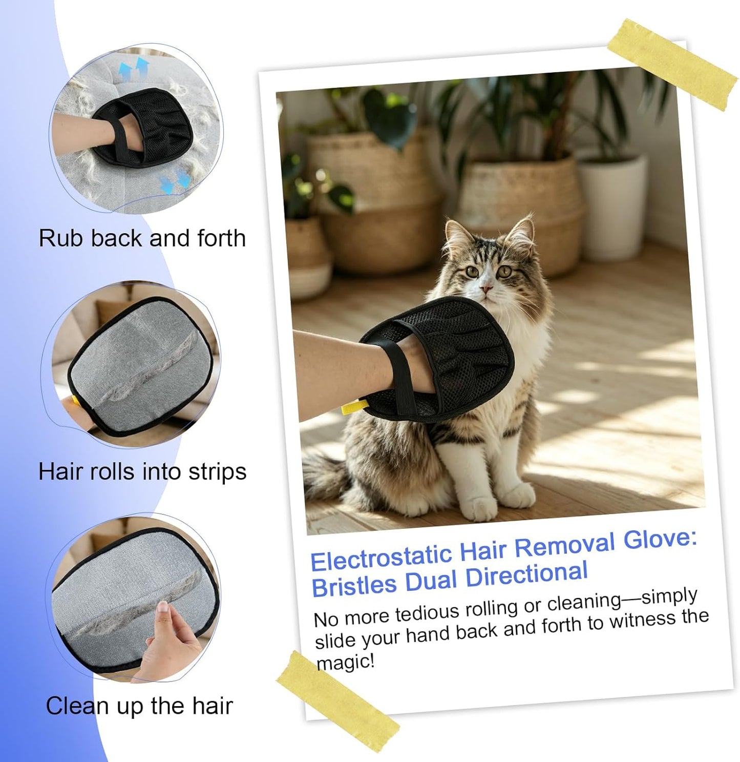 3 Pack Pet Hair Removal Tools for Dog & Cat, Five-Finger Pet Hair Remover Gloves, Deshedding Massage Gloves for Shedding Bathing, 2-Sided Hair Remover Brush for Furniture Bed Clothing Carpet Rake