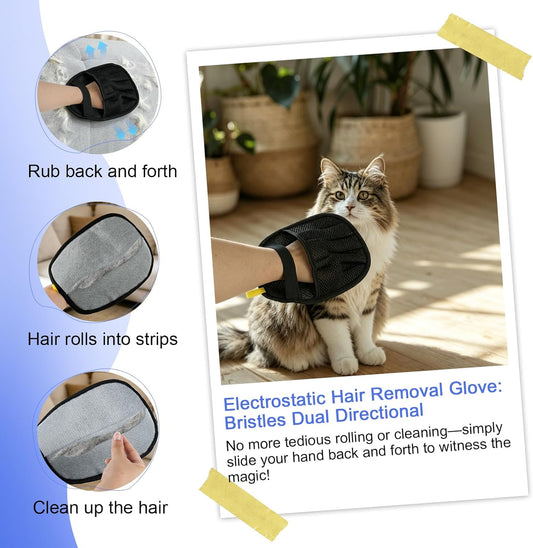 3 Pack Pet Hair Removal Tools for Dog & Cat, Five-Finger Pet Hair Remover Gloves, Deshedding Massage Gloves for Shedding Bathing, 2-Sided Hair Remover Brush for Furniture Bed Clothing Carpet Rake