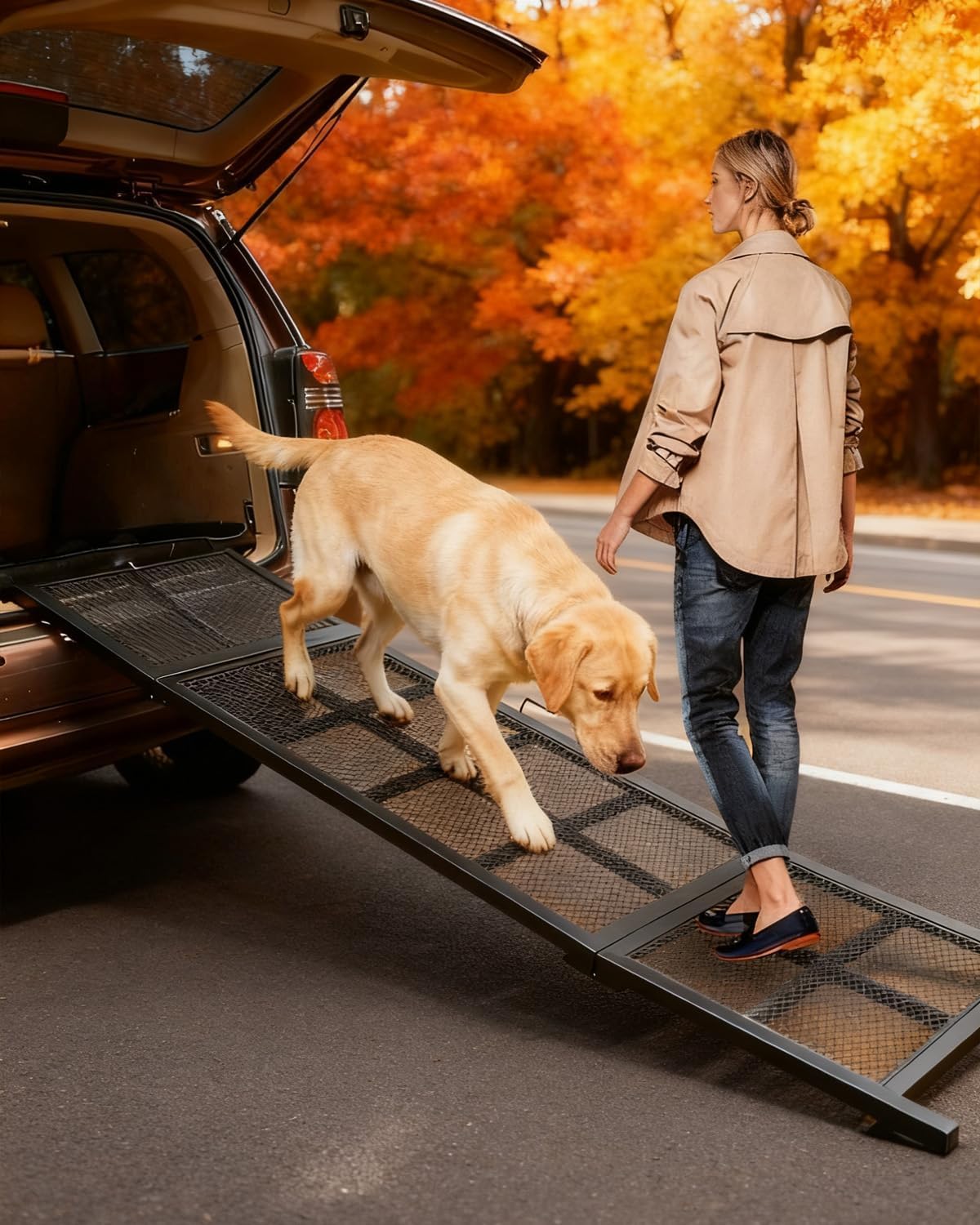 Dog Ramp for Car, 74" Long & 20" Wide Folding Outdoor Pet Ramp for Large Dogs, Non-Slip Safe Ramp for Truck/SUV/RV/Car