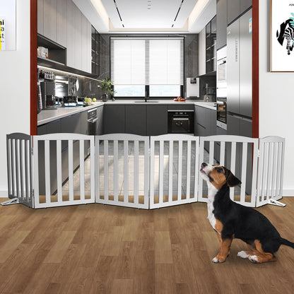 Freestanding Dog Gate Indoor,Doggie Gate Foldable Pet Gates for Doorways,Stairs or Hallways, Wooden Brown Pet Gate for the House, Pet Fence with Support Feet Included,24 "Height-3 Panels
