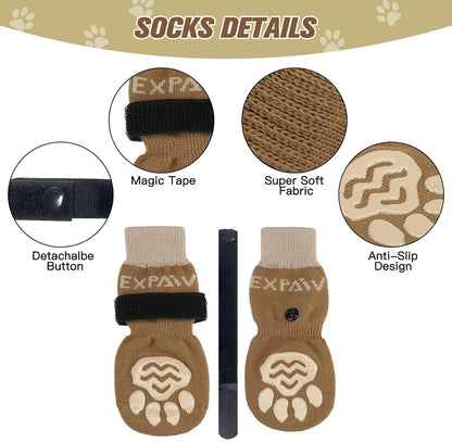 EXPAWLORER 6Pcs Anti-Slip Dog Socks to Prevent Licking Paws,Dog Shoes for Hot Pavement,Dog Booties Traction Control on Hardwood Floor,Boots & Paw Protectors, for Puppy Small Medium Large Senior Dogs