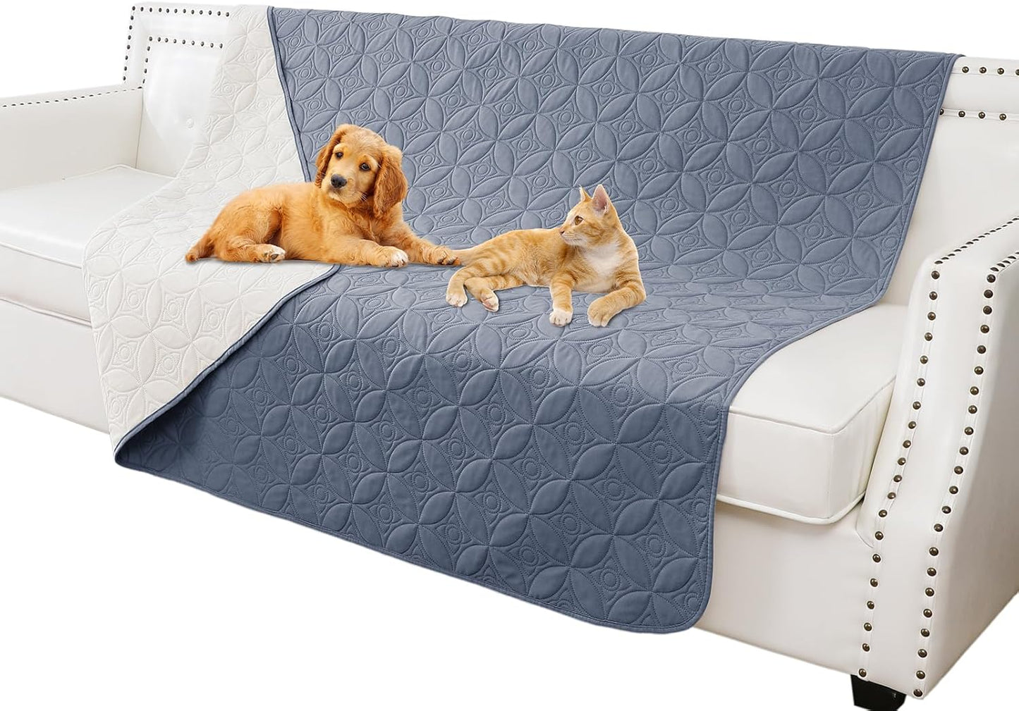 Waterproof Dog Blanket, 30x30 inches Small Pet Couch Covers for Sofa, Chair Bed Furniture Protector from Dogs Washable and Reversible-Lightgrey+Darkgrey