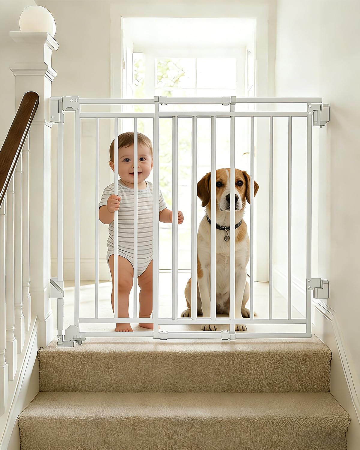 Baby Gate for Stairs & Doorways - Fits Openings 26 to 43 Inches Wide (Must Drill to Install) | 29" Extra Tall with No Bottom Bar | One-Handed Auto-Close Walk-Thru Gate for Kids & Pets, Black