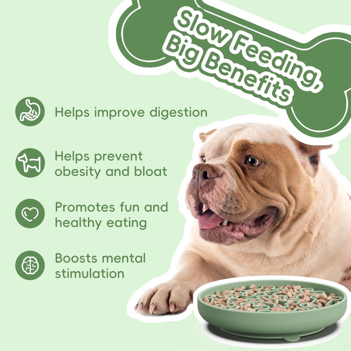 Silicone Slow Feeder Dog Bowl – Pink Bone Pattern | Food-Grade Non-Slip Dog Dish for Anti-Bloat, Fast Eating Prevention, 7.5” x 1.5”, Dishwasher Safe